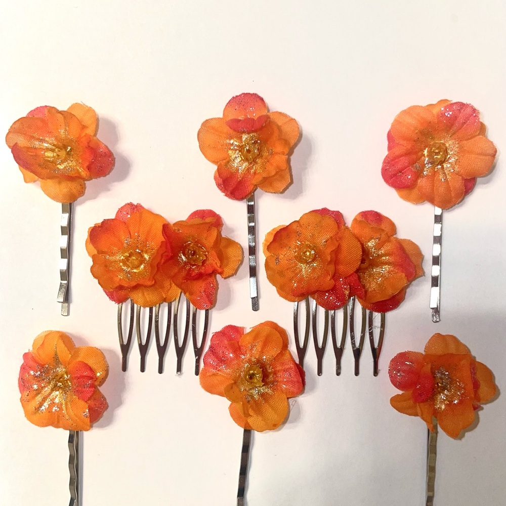 Orange Floral Hair Clips